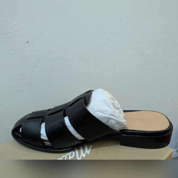 Madewell The Dixson Fisherman Mule Flats True Black Leather Sz 7.5 NEW - Picture 4 of 16